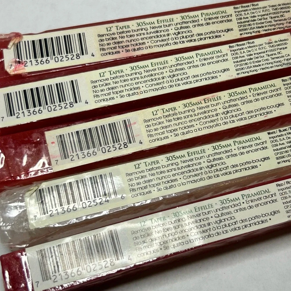 Lot Of 5‎ 12” Taper Pyramidal Square Red White Candles Vintage